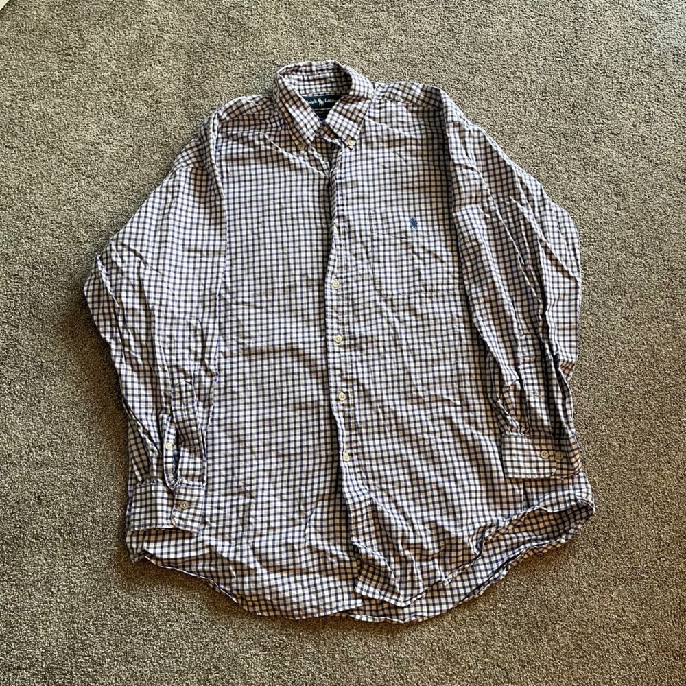 Mens Ralph Lauren Yarmouth Shirt 16.5 32/33 Purple Gingham Good Button Down - Picture 2 of 8